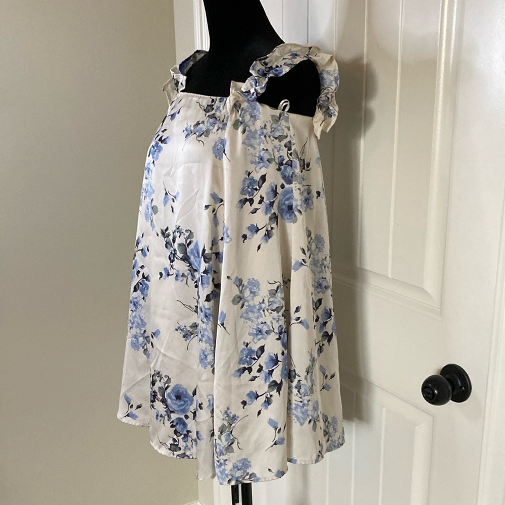 If by Sea Womens Off Shoulder Tank Tunic Top Dress Size S Floral Cream Navy - Picture 4 of 10